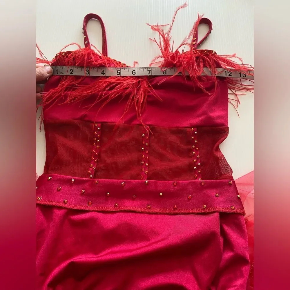 Kelle solo dance costume red sassy jazz feather FASHION FLOCK 5402 4389 SA